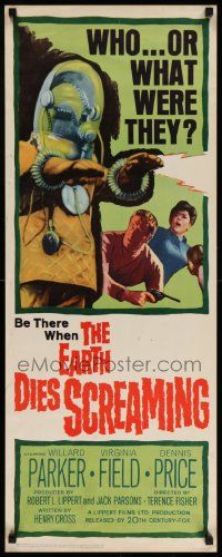 6p583 EARTH DIES SCREAMING insert '64 Terence Fisher sci-fi, wacky monster, who or what were they?