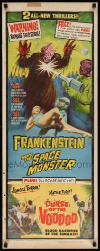 6p608 FRANKENSTEIN MEETS THE SPACE MONSTER/CURSE OF VOODOO insert '65 cool artwork of alien monsters