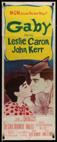 6p615 GABY insert '56 wonderful close up art of soldier John Kerr kissing Leslie Caron!