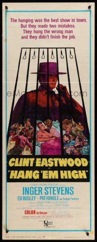 6p640 HANG 'EM HIGH insert '68 Clint Eastwood, they hung the wrong man, cool art by Kossin!