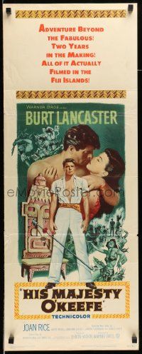 6p650 HIS MAJESTY O'KEEFE insert '54 artwork of Burt Lancaster & sexy Joan Rice in Fiji!