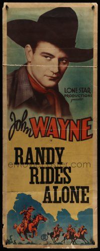 6p676 JOHN WAYNE insert '30s great close up image with hat & art at bottom, Randy Rides Alone!