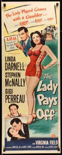 6p691 LADY PAYS OFF insert '51 sexy Linda Darnell in swimsuit gambles & loses, Stephen McNally!