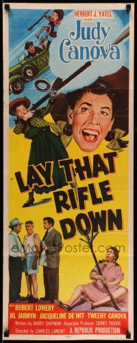 6p696 LAY THAT RIFLE DOWN insert '55 great wacky artwork of Judy Canova firing big gun!