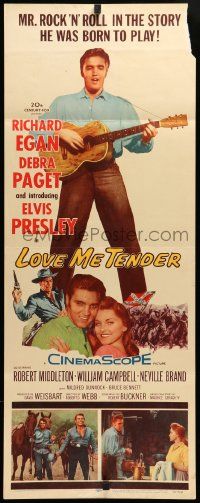 6p706 LOVE ME TENDER insert '56 1st Elvis Presley, artwork with Debra Paget & playing guitar!