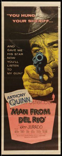 6p722 MAN FROM DEL RIO insert '56 great art of gunslinger Anthony Quinn pointing revolver!