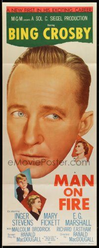 6p729 MAN ON FIRE insert '57 huge head shot of Bing Crosby who wants to keep custody of his child
