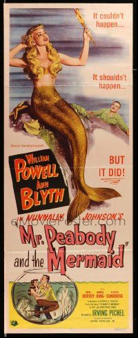 6p768 MR. PEABODY & THE MERMAID insert '48 romantic art of William Powell & mermaid Ann Blyth!