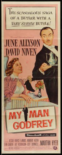 6p780 MY MAN GODFREY insert '57 close up artwork of June Allyson & butler David Niven!