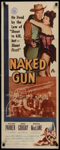 6p791 NAKED GUN insert '56 Willard Parker lived by the law of shoot to kill, sexy Mara Corday!