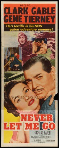 6p797 NEVER LET ME GO insert '53 romantic close-up of Clark Gable & sexy Gene Tierney!