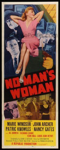 6p807 NO MAN'S WOMAN insert '55 cool art of gun pointing at sleazy smoking bad girl Marie Windsor!