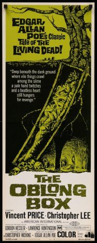 6p810 OBLONG BOX insert '69 Vincent Price, Edgar Allan Poe's tale of living dead, cool horror art!