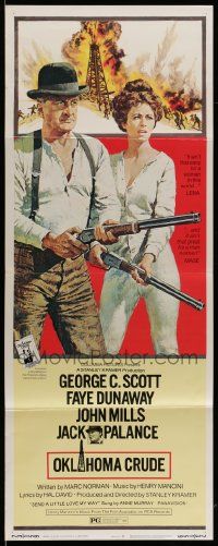 6p813 OKLAHOMA CRUDE insert '73 art of George C. Scott & Faye Dunaway with rifles over oil field!