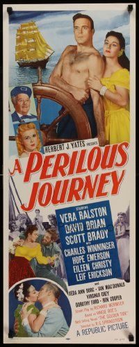 6p826 PERILOUS JOURNEY insert '53 sexy Vera Ralston & barechested Scott Brady on ship!