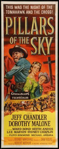 6p830 PILLARS OF THE SKY insert '56 soldier Jeff Chandler & pretty Dorothy Malone fight Indians!