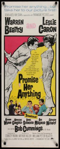 6p841 PROMISE HER ANYTHING insert '66 Warren Beatty w/fingers crossed & pretty Leslie Caron!