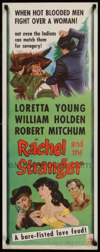 6p848 RACHEL & THE STRANGER insert R53 William Holden & Robert Mitchum fight over Loretta Young!