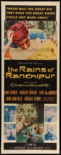 6p851 RAINS OF RANCHIPUR insert '55 Lana Turner, Richard Burton, rains couldn't wash sin away!