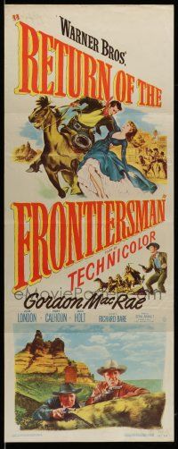 6p856 RETURN OF THE FRONTIERSMAN insert '50 art of Gordon MacRae on horseback grabbing Julie London!