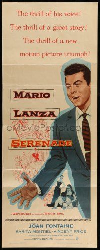 6p885 SERENADE insert '56 art of Mario Lanza, from the story by James M. Cain, Anthony Mann