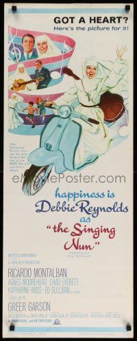 6p899 SINGING NUN insert '66 great artwork of Debbie Reynolds with guitar riding Vespa!