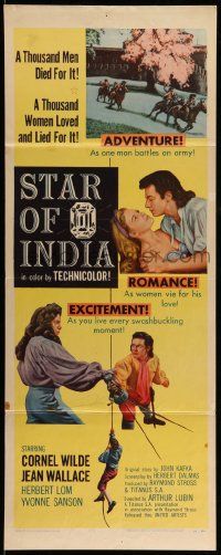 6p921 STAR OF INDIA insert '56 Cornel Wilde, Jean Wallace, Lom, adventure, romance, excitement!