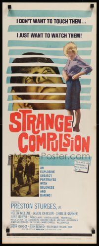 6p928 STRANGE COMPULSION insert '64 he doesn't want to touch them, he just wants to watch them!