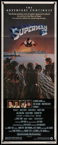 6p938 SUPERMAN II insert '81 Christopher Reeve, Terence Stamp, great artwork over New York City!