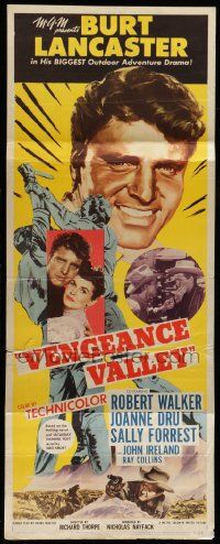 6p982 VENGEANCE VALLEY insert '51 different art of Burt Lancaster, Joanne Dru!