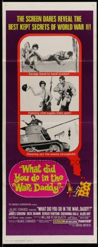 6p990 WHAT DID YOU DO IN THE WAR DADDY insert '66 James Coburn, Blake Edwards, funny design!