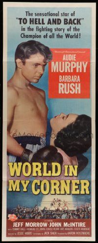 6p998 WORLD IN MY CORNER insert '56 champion boxer Audie Murphy in ring & w/ Barbara Rush!