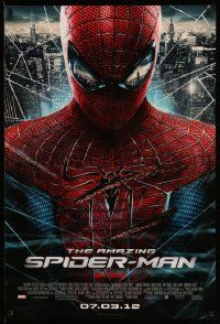 6r020 AMAZING SPIDER-MAN advance DS 1sh '12 portrait of Andrew Garfield in title role over city!
