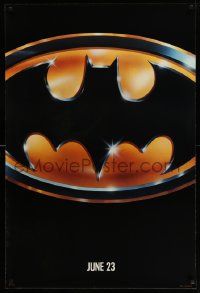 6r049 BATMAN teaser 1sh '89 directed by Tim Burton, cool image of Bat logo, glossy finish!