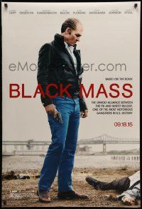 6r064 BLACK MASS teaser DS 1sh '15 cool image of balding Johnny Depp with gun and dead body!
