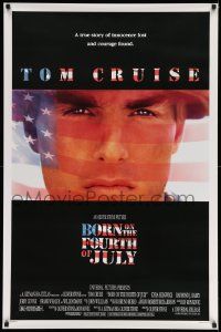 6r076 BORN ON THE FOURTH OF JULY DS 1sh '89 Oliver Stone, great patriotic image of Tom Cruise!