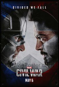 6r087 CAPTAIN AMERICA: CIVIL WAR teaser DS 1sh '16 Marvel Comics, Chris Evans, Robert Downey Jr.!