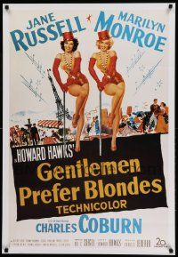 6r904 GENTLEMEN PREFER BLONDES 26x38 commercial poster '80s Marilyn Monroe & Jane Russell!