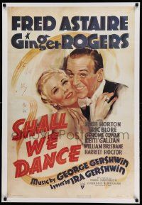 6r971 SHALL WE DANCE 26x38 commercial poster '80s wonderful art of Fred Astaire & Ginger Rogers!