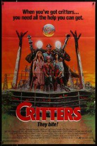 6r114 CRITTERS 1sh '86 great completely different art of cast & monsters by Ken Barr!