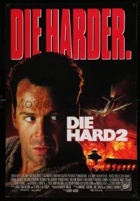 6r137 DIE HARD 2 int'l DS 1sh '90 tough guy Bruce Willis, image of airplane and fire over airport!