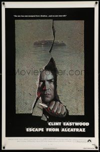 6r167 ESCAPE FROM ALCATRAZ 1sh '79 cool artwork of Clint Eastwood busting out by Lettick!