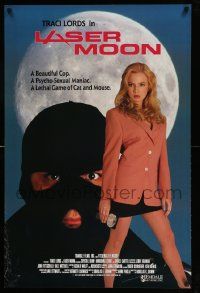 6r696 LASER MOON 25x38 video poster '93 cool image of sexy cop Traci Lords w/badge!