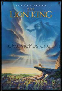 6r289 LION KING DS 1sh '94 Disney Africa jungle cartoon, Simba on Pride Rock with Mufasa in sky!