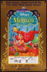6r697 LITTLE MERMAID 26x40 video poster R98 Ariel & cast, Disney underwater cartoon!
