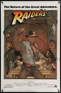 6r391 RAIDERS OF THE LOST ARK 1sh R80s great art of adventurer Harrison Ford by Richard Amsel!