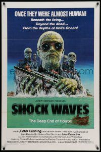 6r422 SHOCK WAVES 1sh '77 Peter Cushing, art of Nazi zombies terrorizing boat!