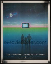 6r563 CABLE TELEVISION THE MEDIUM OF CHANGE 19x24 advertising poster '80s silver foil border!