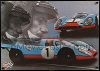 6r566 GULF PORSCHE 917 2-sided 24x33 Swiss advertising poster '70s Jo Siffert & schematic of racer!