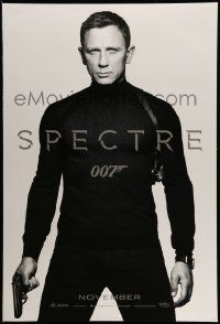 6r433 SPECTRE teaser DS 1sh '15 cool image of Daniel Craig as James Bond 007 with gun!